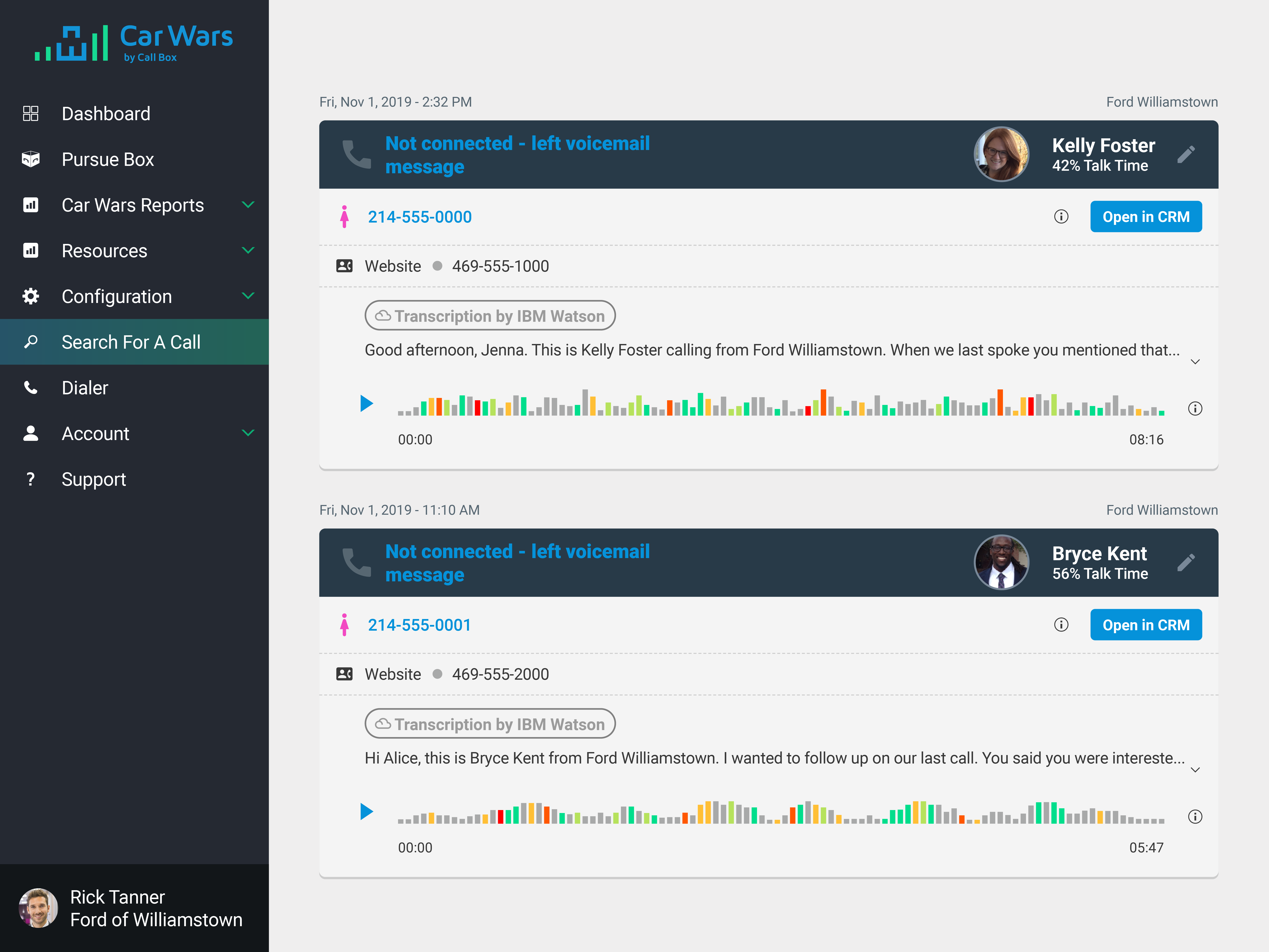 Voicemail transcriptions for outbound calls car wars