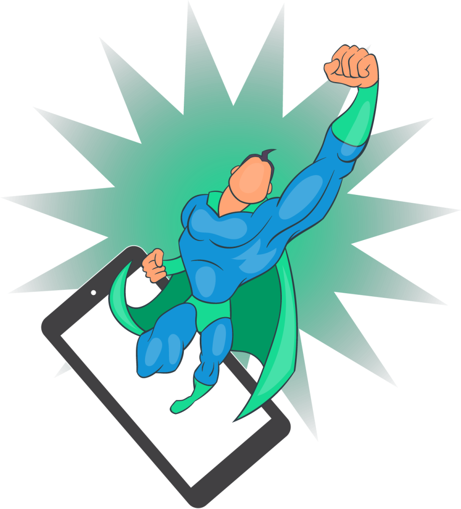Superhero flying out of phone